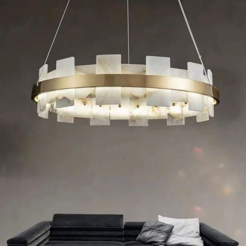 Alabaster Flakes Round/Oval Chandelier-NORMAL-31" D-Blushlighting
