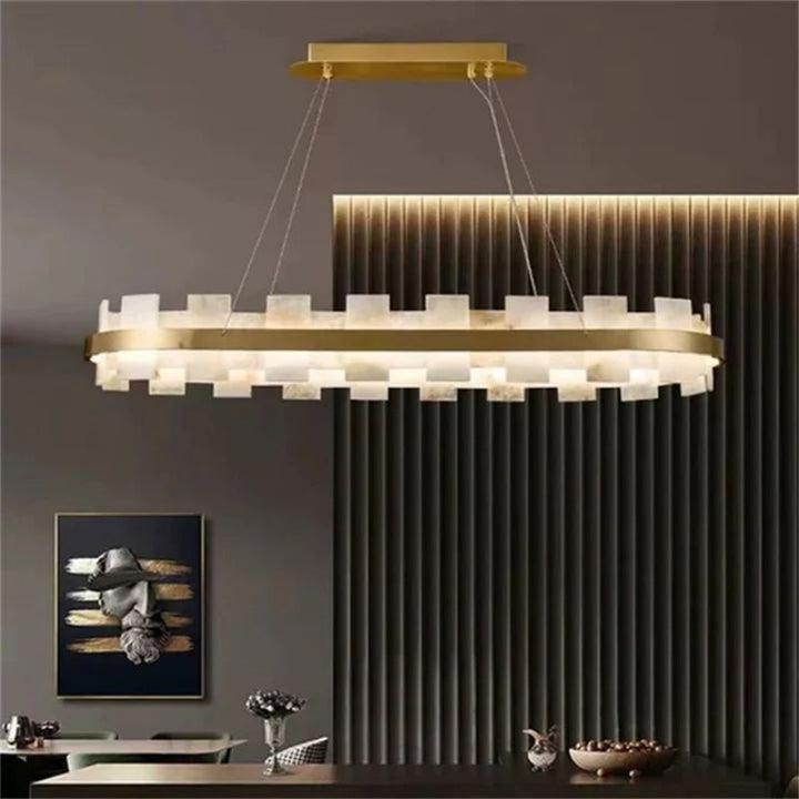 Alabaster Flakes Round/Oval Chandelier-NORMAL-37" D-Blushlighting