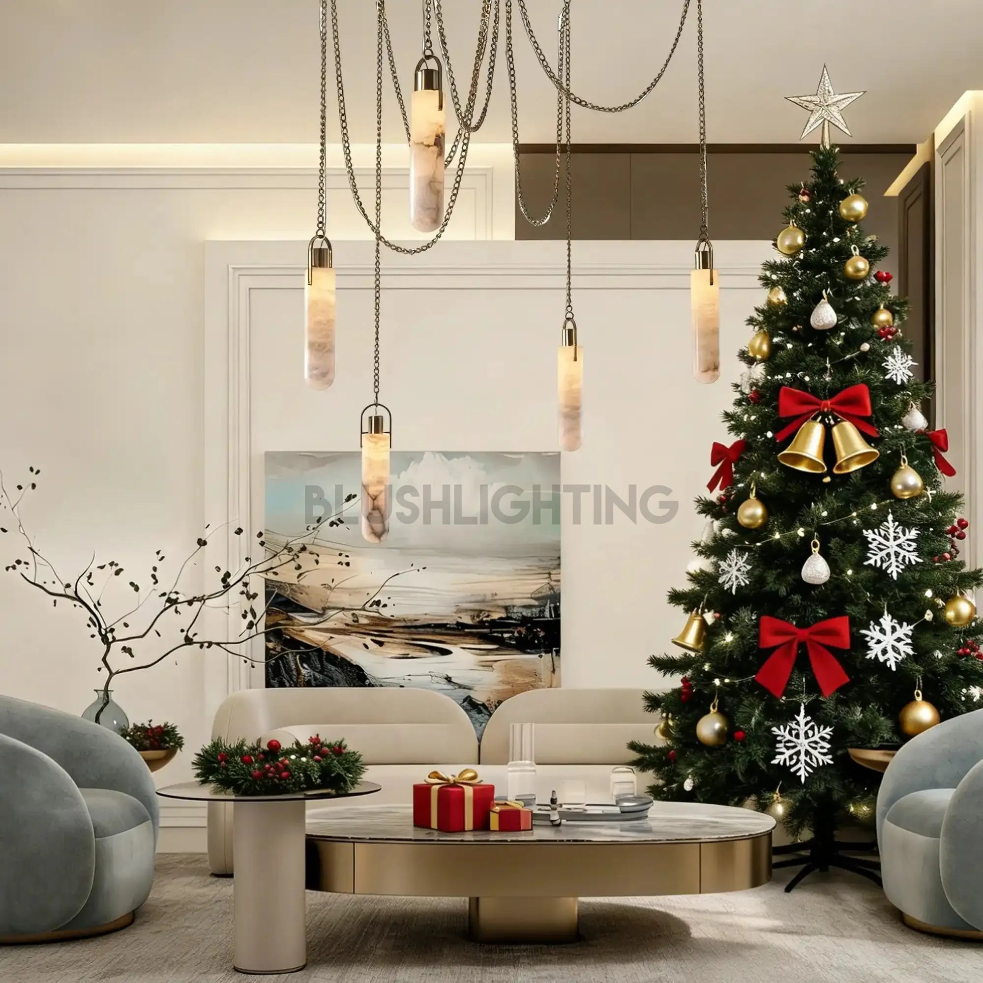 Alabaster Flint 5 Light LED Multi - Drop Pendant - Blushlighting