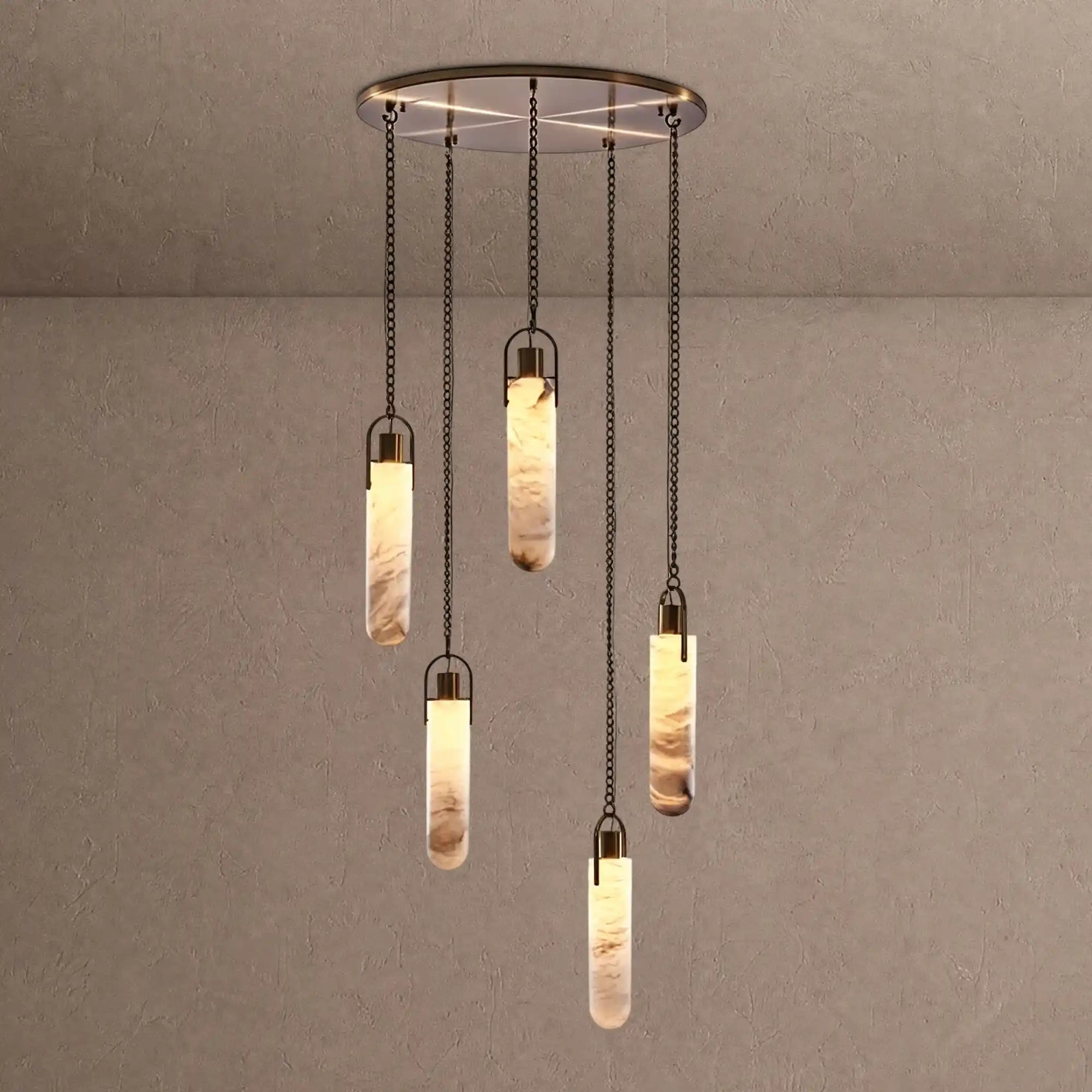 Alabaster Flint Additions Multi Light Pendant, Round Chandelier For staircase, Hallway - Blushlighting