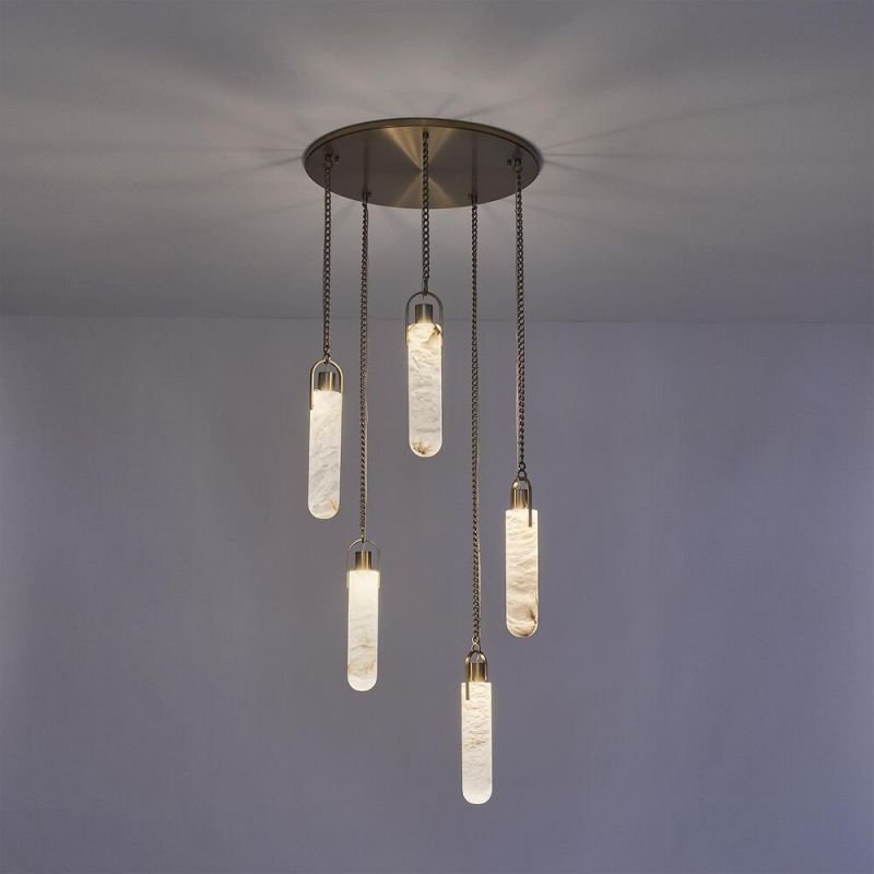 Alabaster Flint Additions Multi Light Pendant, Round Chandelier For staircase, Hallway - Blushlighting