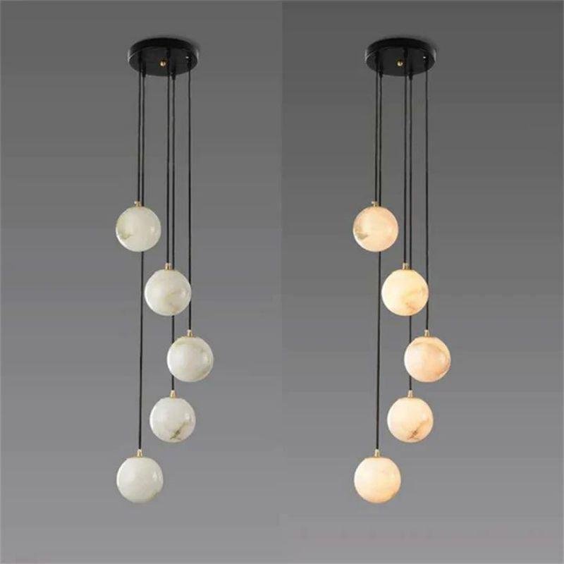Alabaster Global Pendant Chandelier For Staircase, Spiral Global Pendant - 5 Lights - 7.9" DBlushlighting