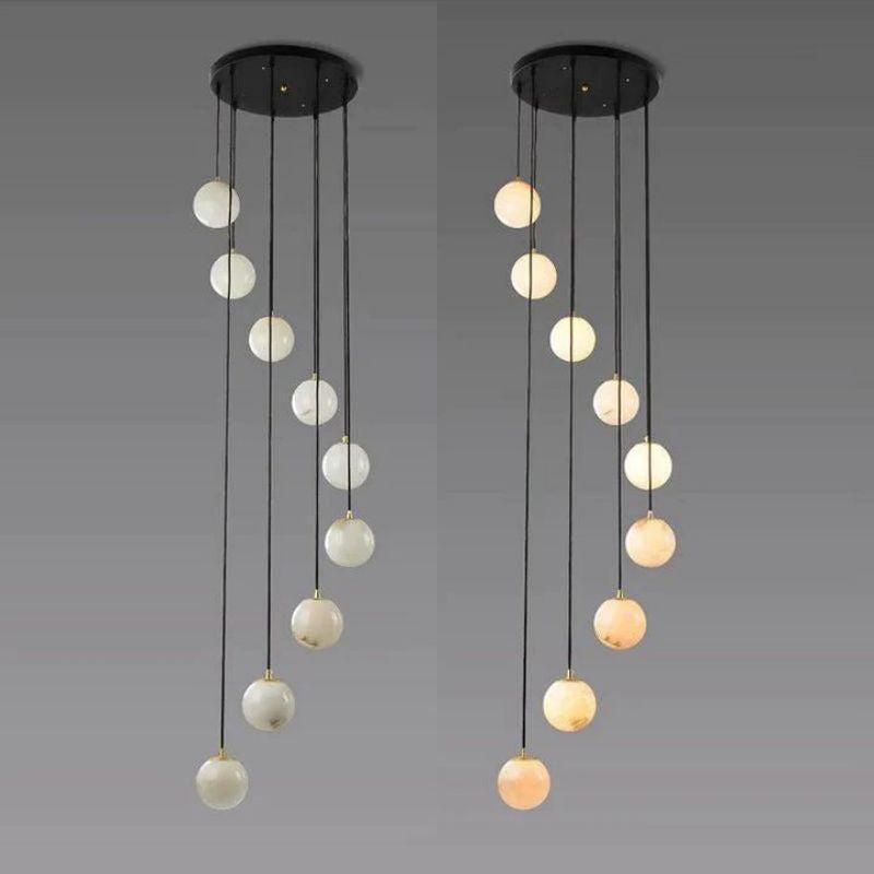 Alabaster Global Pendant Chandelier For Staircase, Spiral Global Pendant-NORMAL-9 Lights-13.8" D-Blushlighting