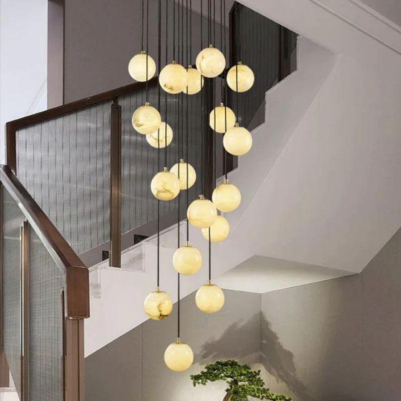 Alabaster Global Pendant Chandelier For Staircase, Spiral Global Pendant-NORMAL-Blushlighting