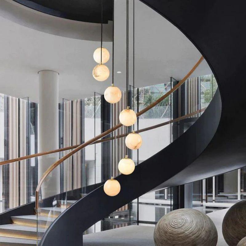 Alabaster Global Pendant Chandelier For Staircase, Spiral Global Pendant-NORMAL-Blushlighting
