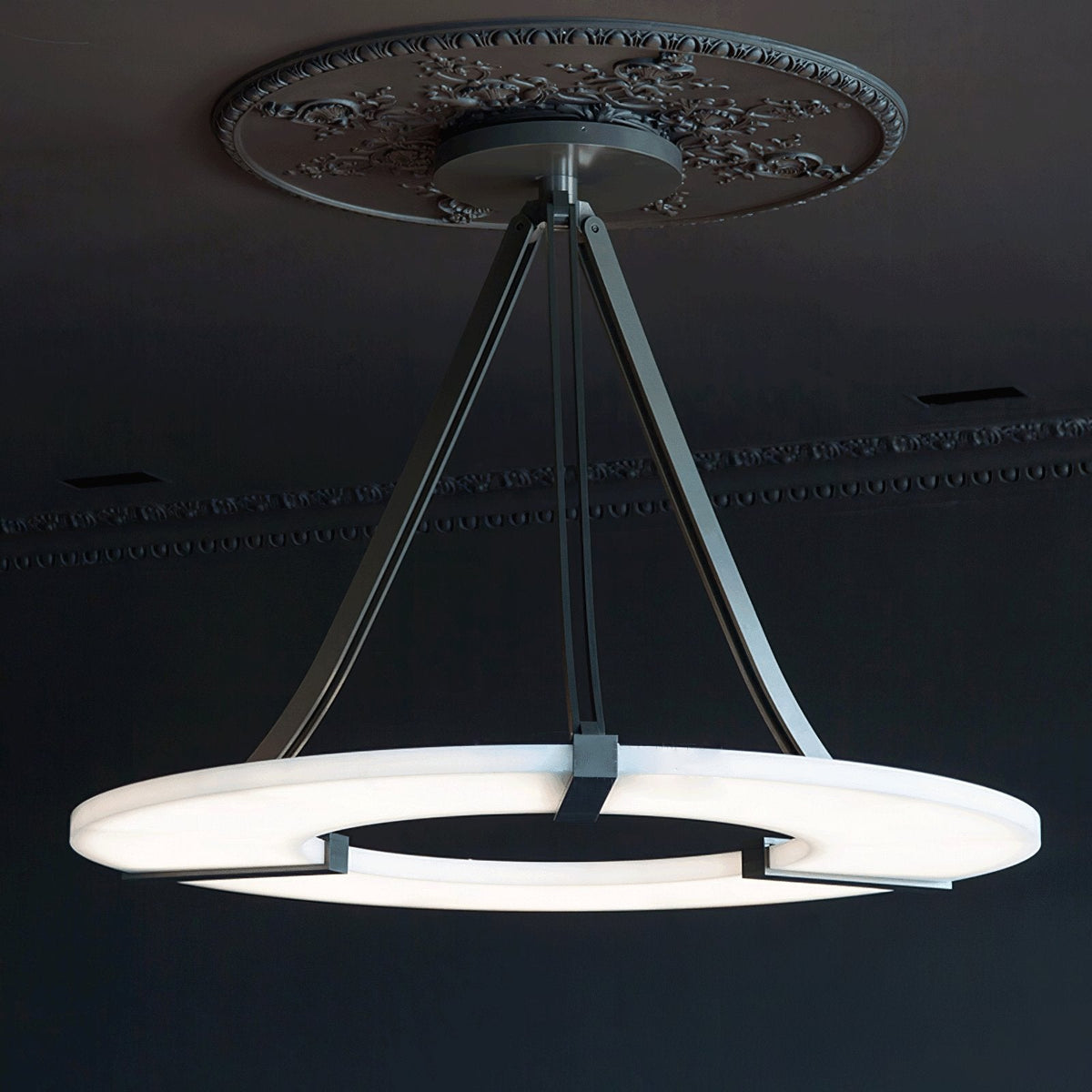 Alabaster Halo Pendant Light – Black & White LED Chandelier - ∅ 23.6″ x H 19.7″Warm LightBlack&WhiteBlushlighting
