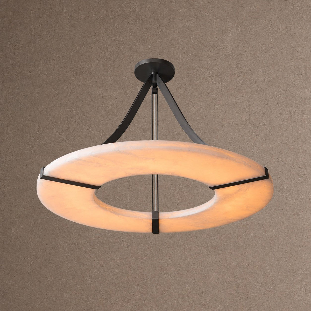 Alabaster Halo Pendant Light – Black & White LED Chandelier - ∅ 23.6″ x H 19.7″Warm LightBlack&WhiteBlushlighting
