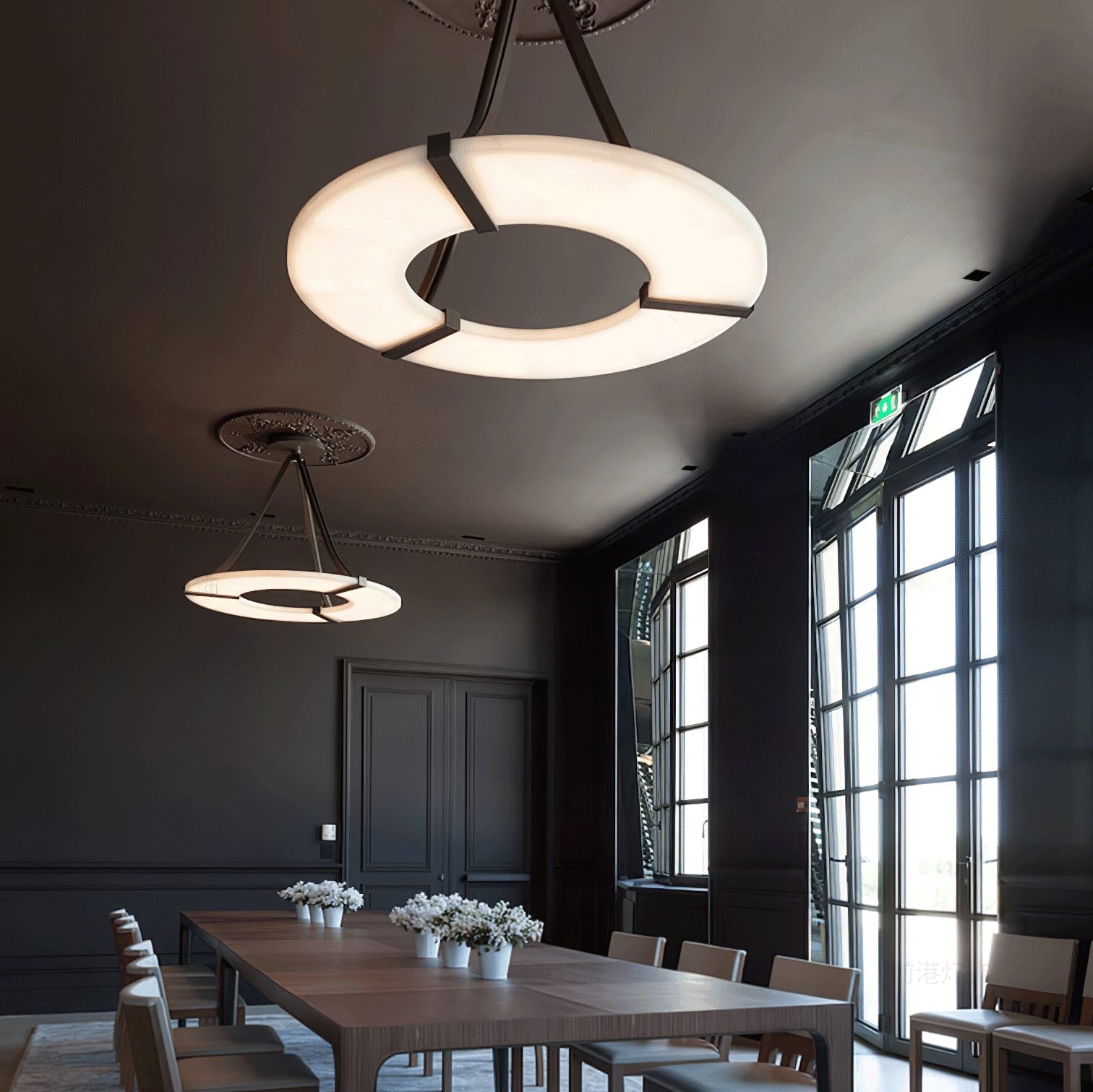 Alabaster Halo Pendant Light – Black & White LED Chandelier - ∅ 23.6″ x H 19.7″Warm LightBlack&WhiteBlushlighting
