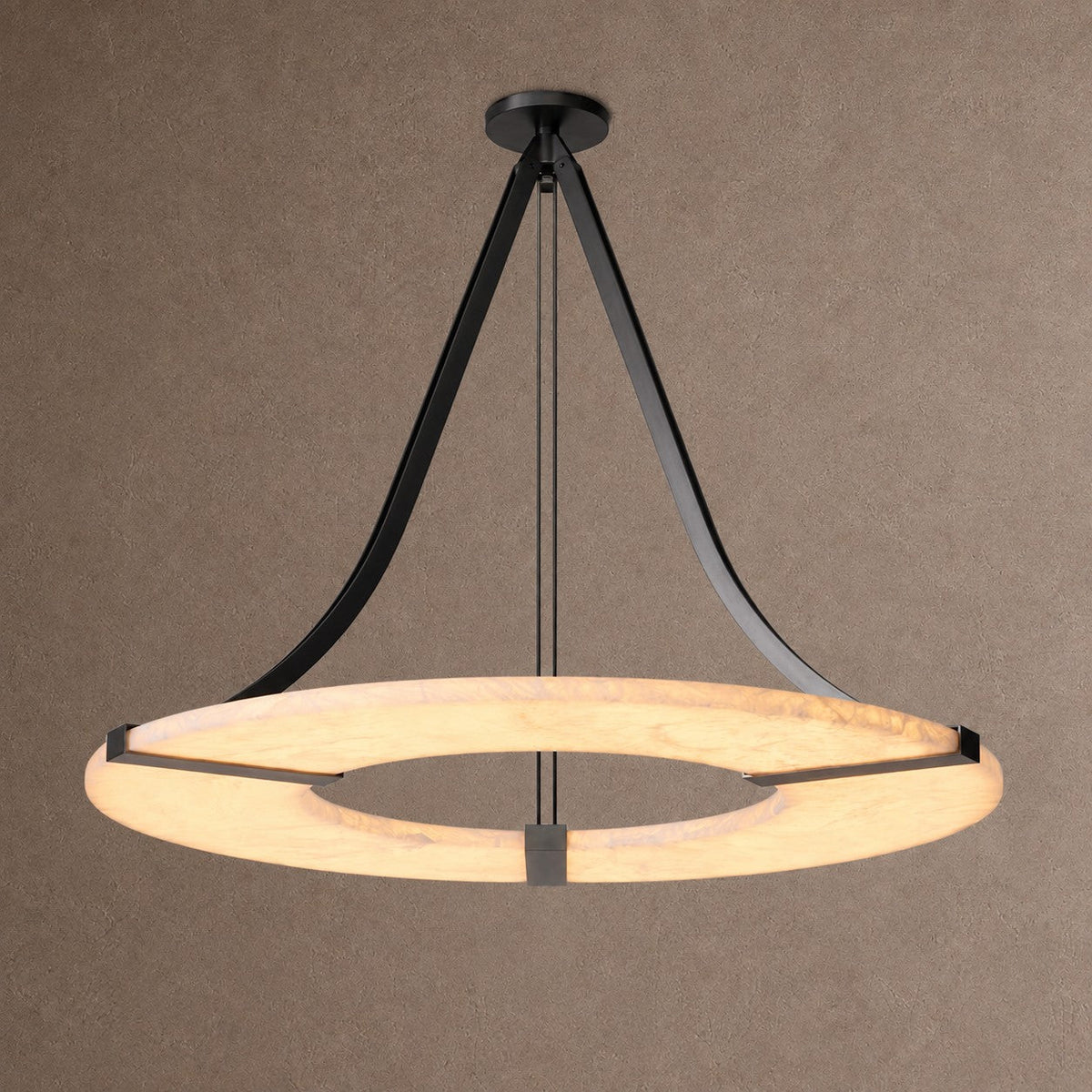Alabaster Halo Pendant Light – Black & White LED Chandelier - ∅ 23.6″ x H 19.7″Warm LightBlack&WhiteBlushlighting