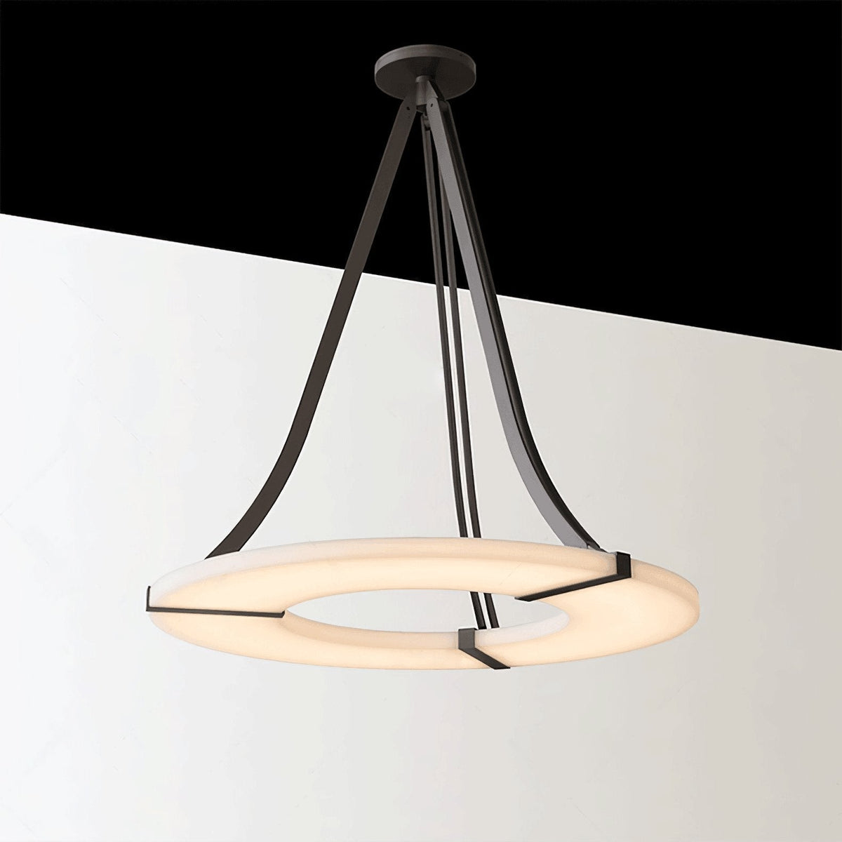 Alabaster Halo Pendant Light – Black & White LED Chandelier - ∅ 23.6″ x H 19.7″Warm LightBlack&WhiteBlushlighting