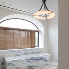 Alabaster Halo Pendant Light – Black & White LED Chandelier - ∅ 23.6″ x H 19.7″Warm LightBlack&WhiteBlushlighting
