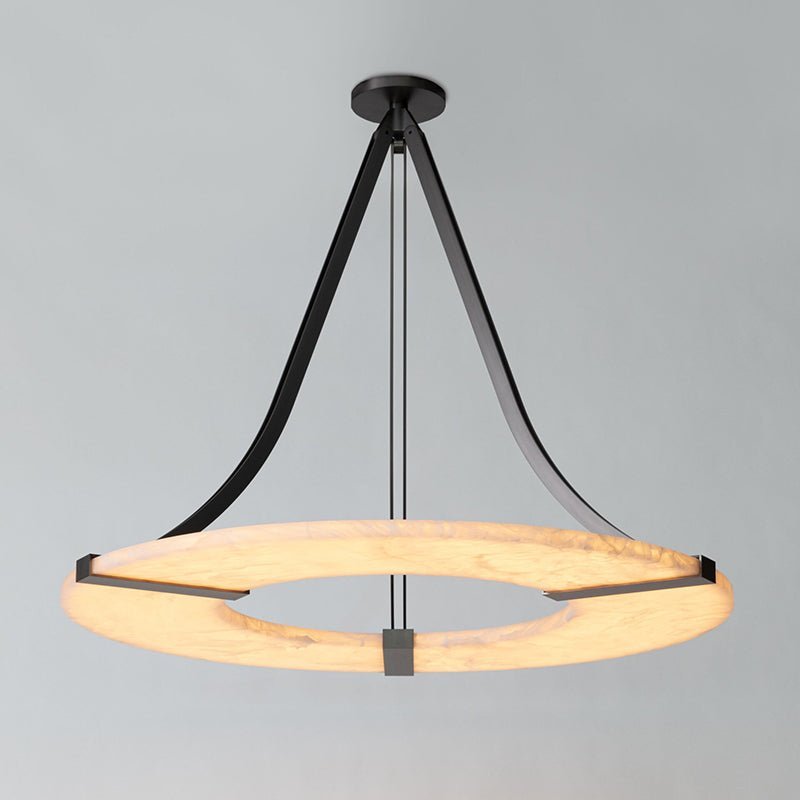Alabaster Halo Pendant Light – Black & White LED Chandelier - ∅ 23.6″ x H 19.7″Warm LightBlack&WhiteBlushlighting