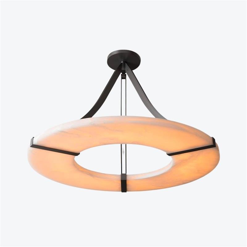 Alabaster Halo Pendant Light – Black & White LED Chandelier - ∅ 23.6″ x H 19.7″Warm LightBlack&WhiteBlushlighting
