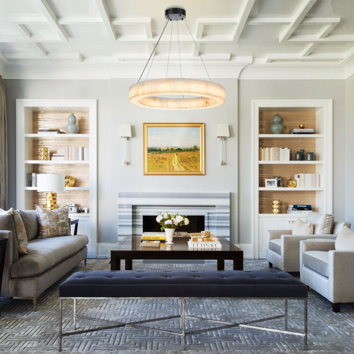 Alabaster Halo Ring Chandelier-chandeliers for dining room,chandeliers for stairways,chandeliers for foyer,chandeliers for bedrooms,chandeliers for kitchen,chandeliers for living room-Blushlighting