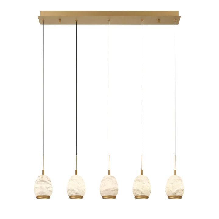 Alabaster Linear LED Chandelier - Antique Brass5 LightBlushlighting
