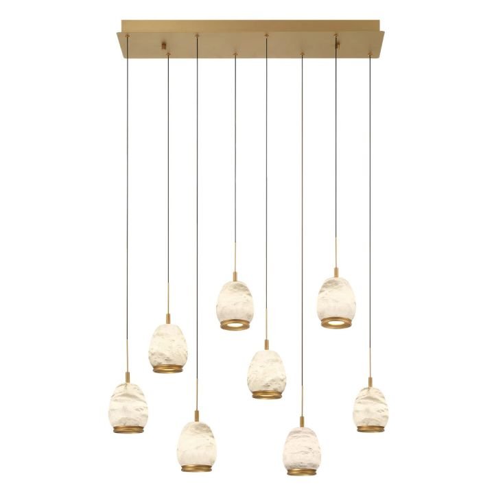 Alabaster Linear LED Chandelier - Antique Brass8 LightBlushlighting