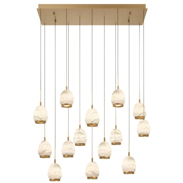 Alabaster Linear LED Chandelier - Antique Brass14 LightBlushlighting