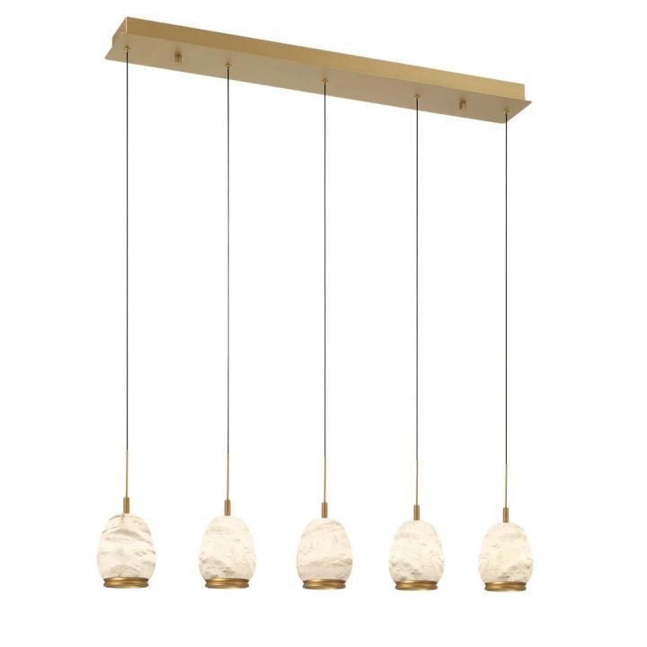 Alabaster Linear LED Chandelier - Antique Brass5 LightBlushlighting