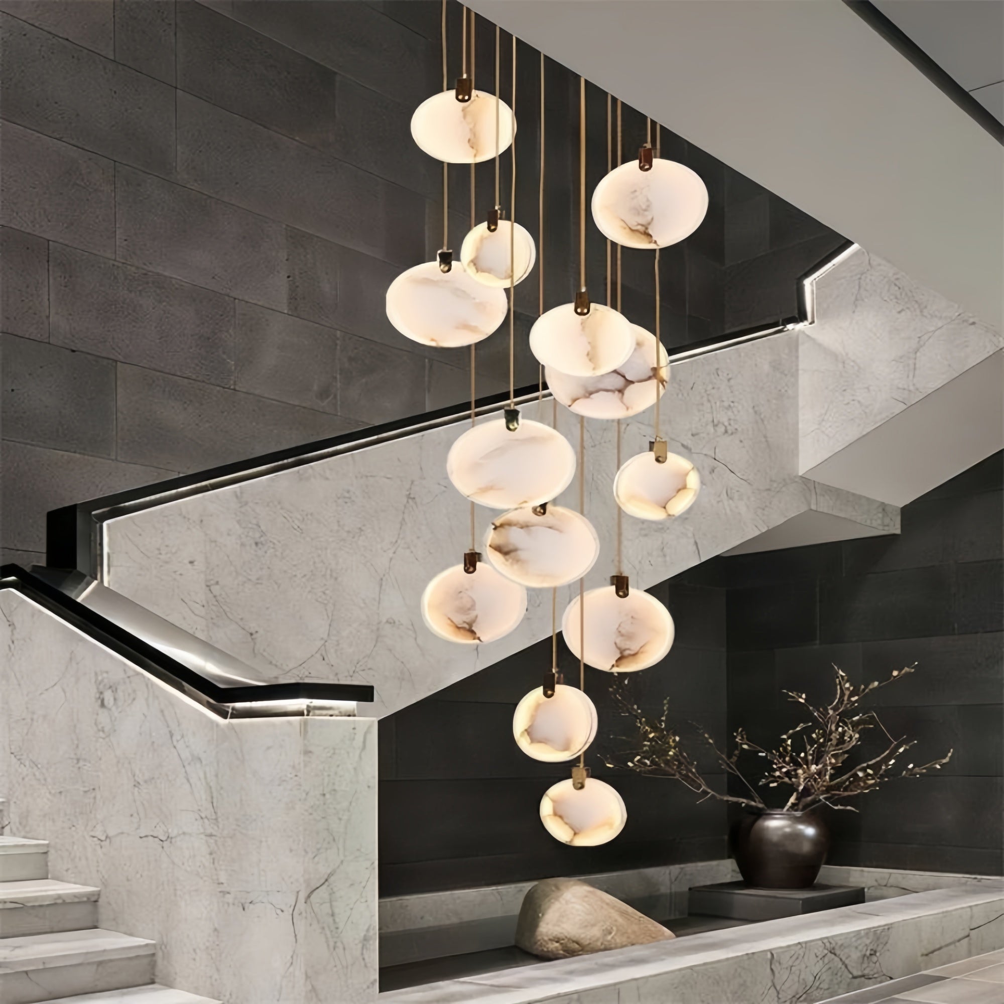 Alabaster Long Staircase Chandelier 5 styles - 10 LightsBlushlighting