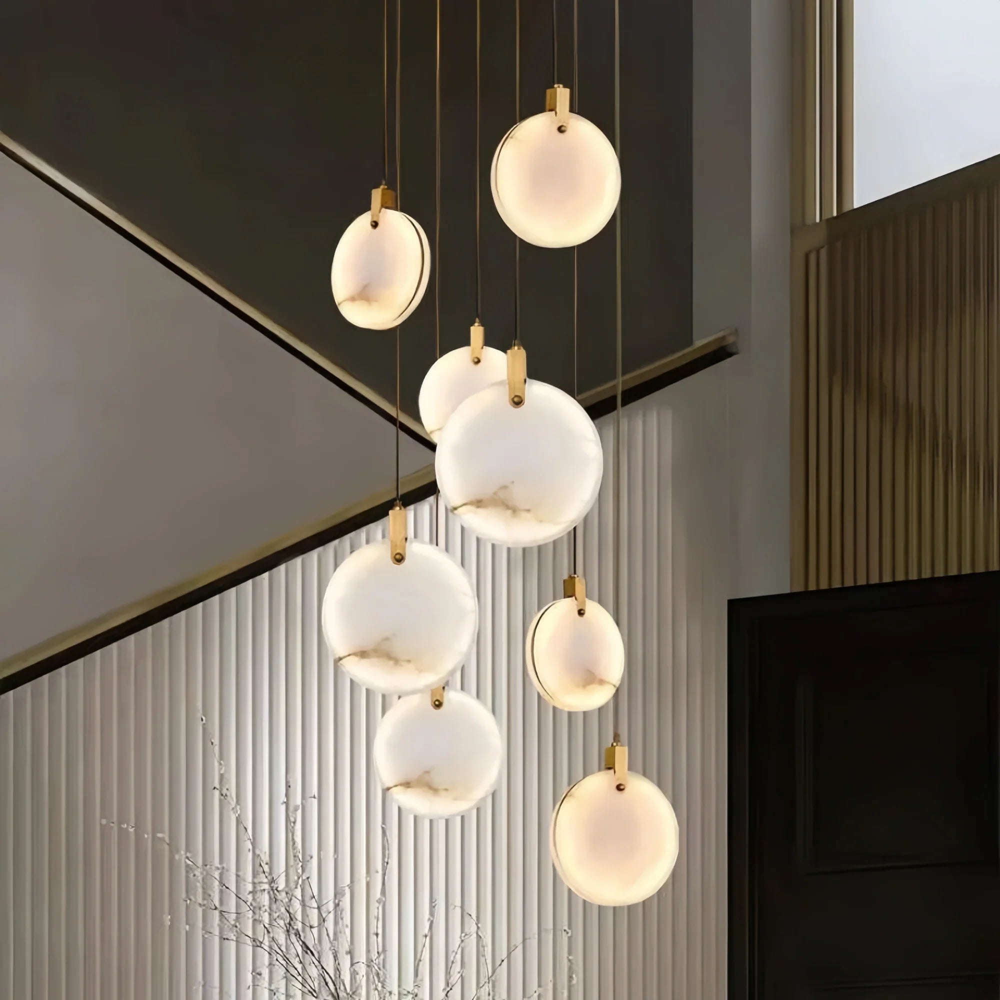 Alabaster Long Staircase Chandelier 5 styles - 8 LightsBlushlighting