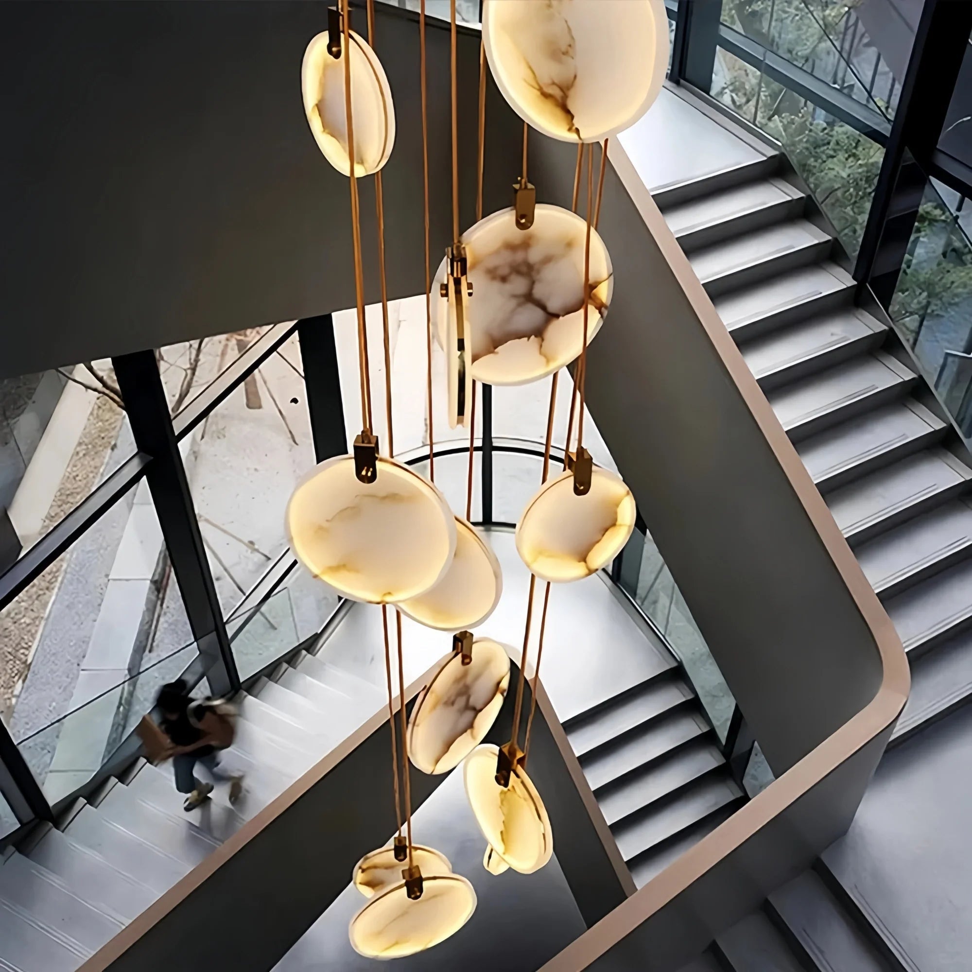 Alabaster Long Staircase Chandelier 5 styles - 10 LightsBlushlighting