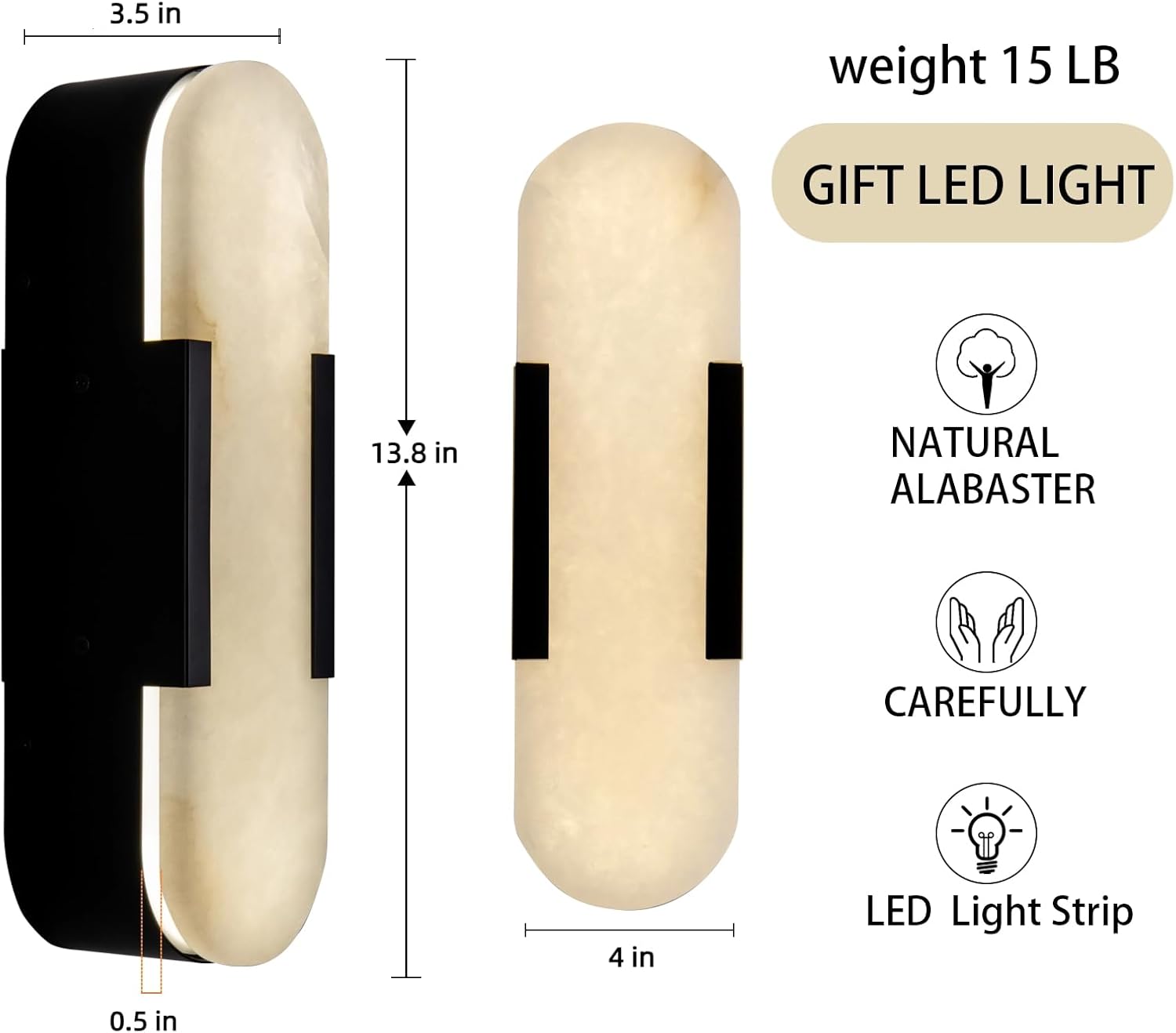 YIOSI Alabaster Matte Black Wall Sconce Set 2 13.8"