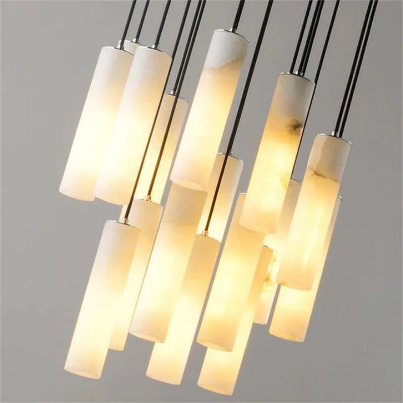 Alabaster Modern Cylindrical Round Chandelier 79"H - Blushlighting