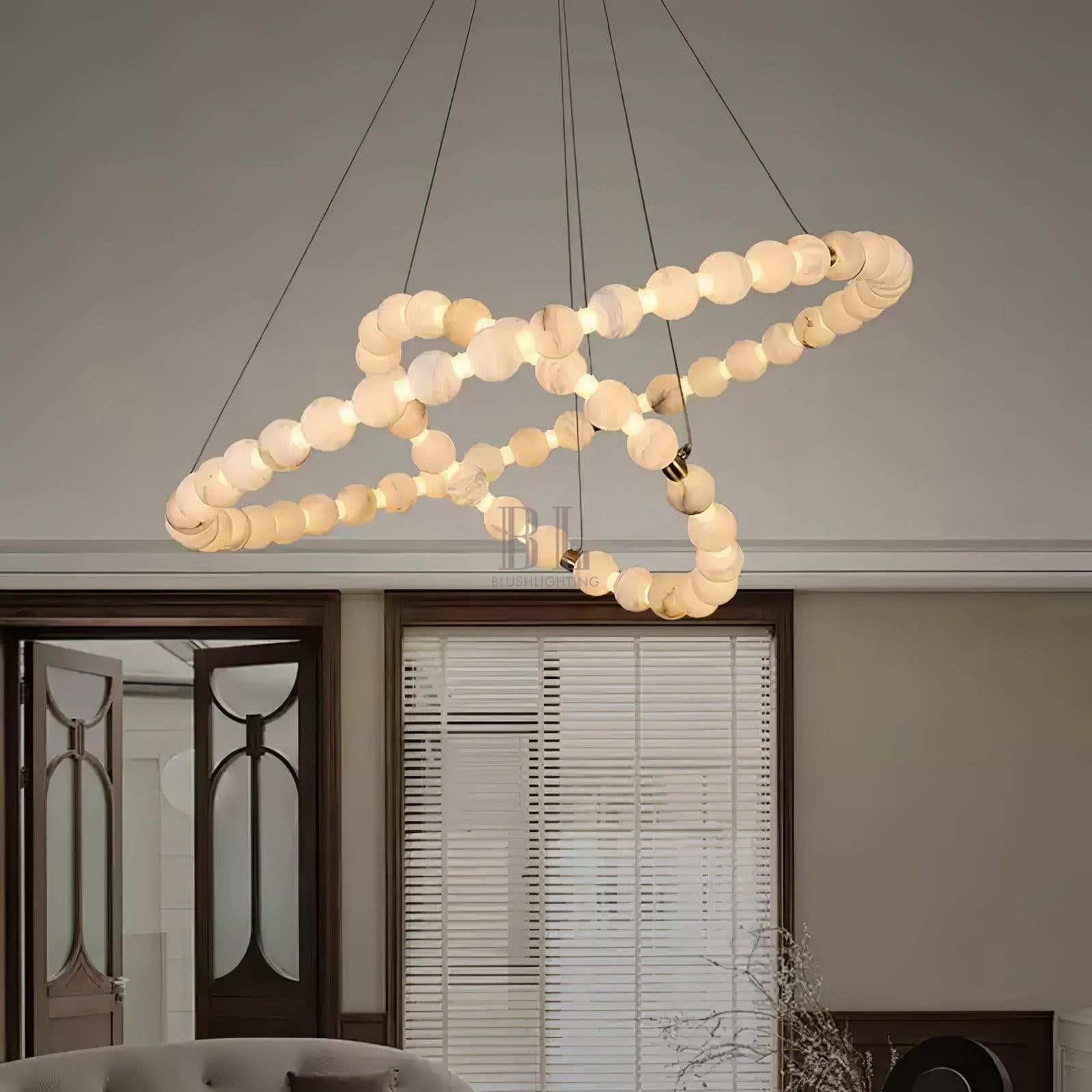 Alabaster Orb Ring Chandelier - ∅ 23.6″ x H 2.4″Gold & WhiteWarm LightBlushlighting