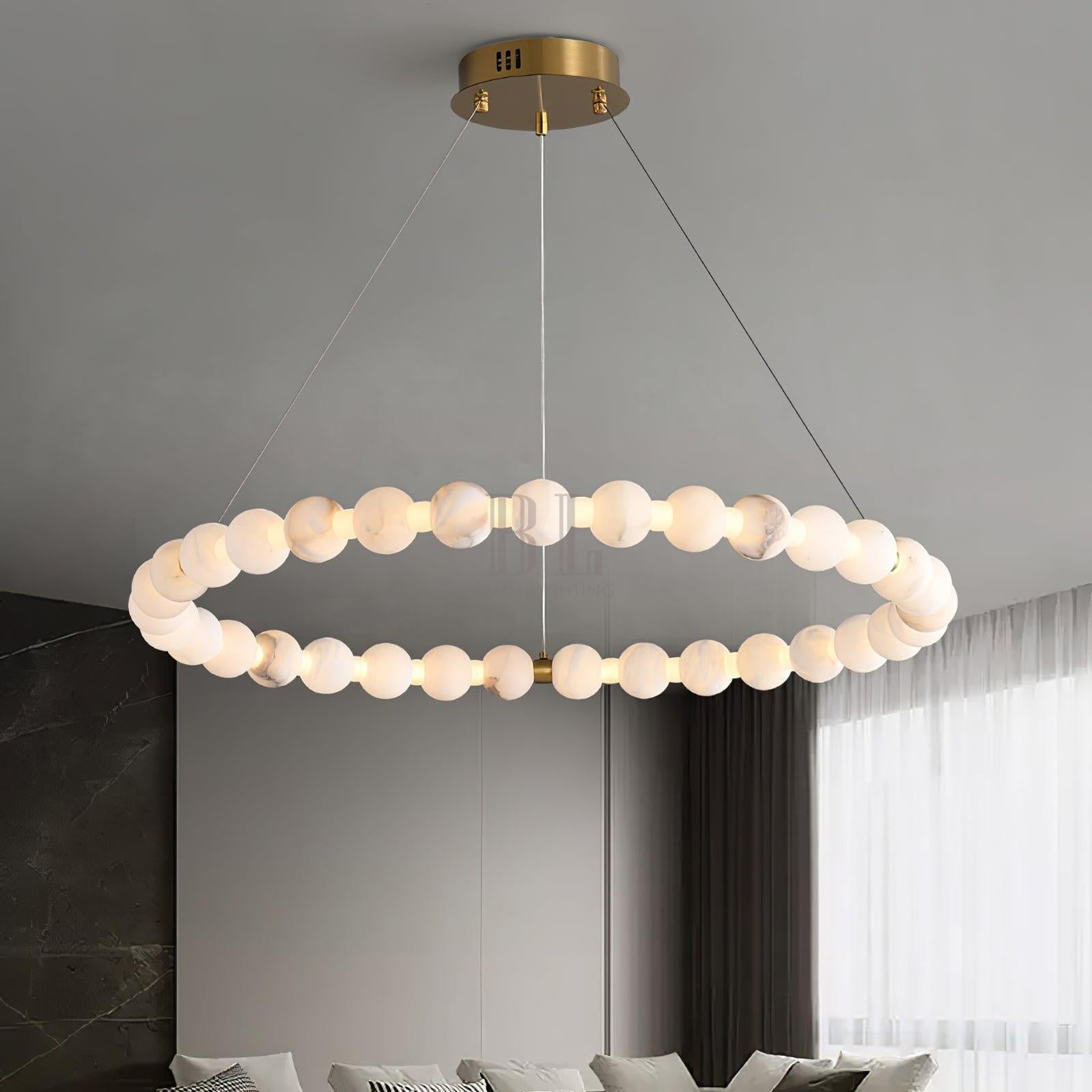 Alabaster Orb Ring Chandelier - ∅ 23.6″ x H 2.4″Gold & WhiteWarm LightBlushlighting