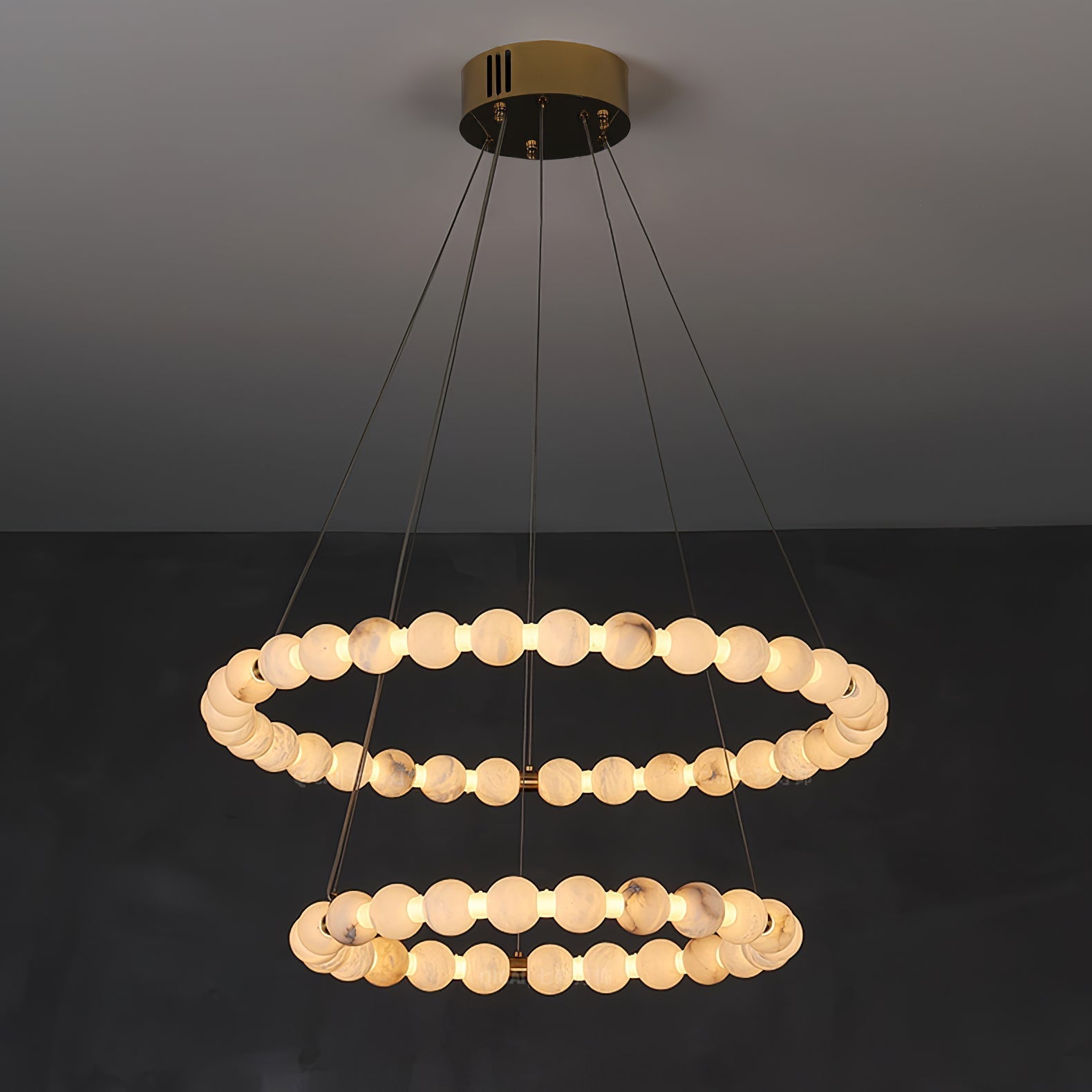 Alabaster Orb Ring Chandelier - 23.6″ + 31.5″Gold & WhiteWarm LightBlushlighting