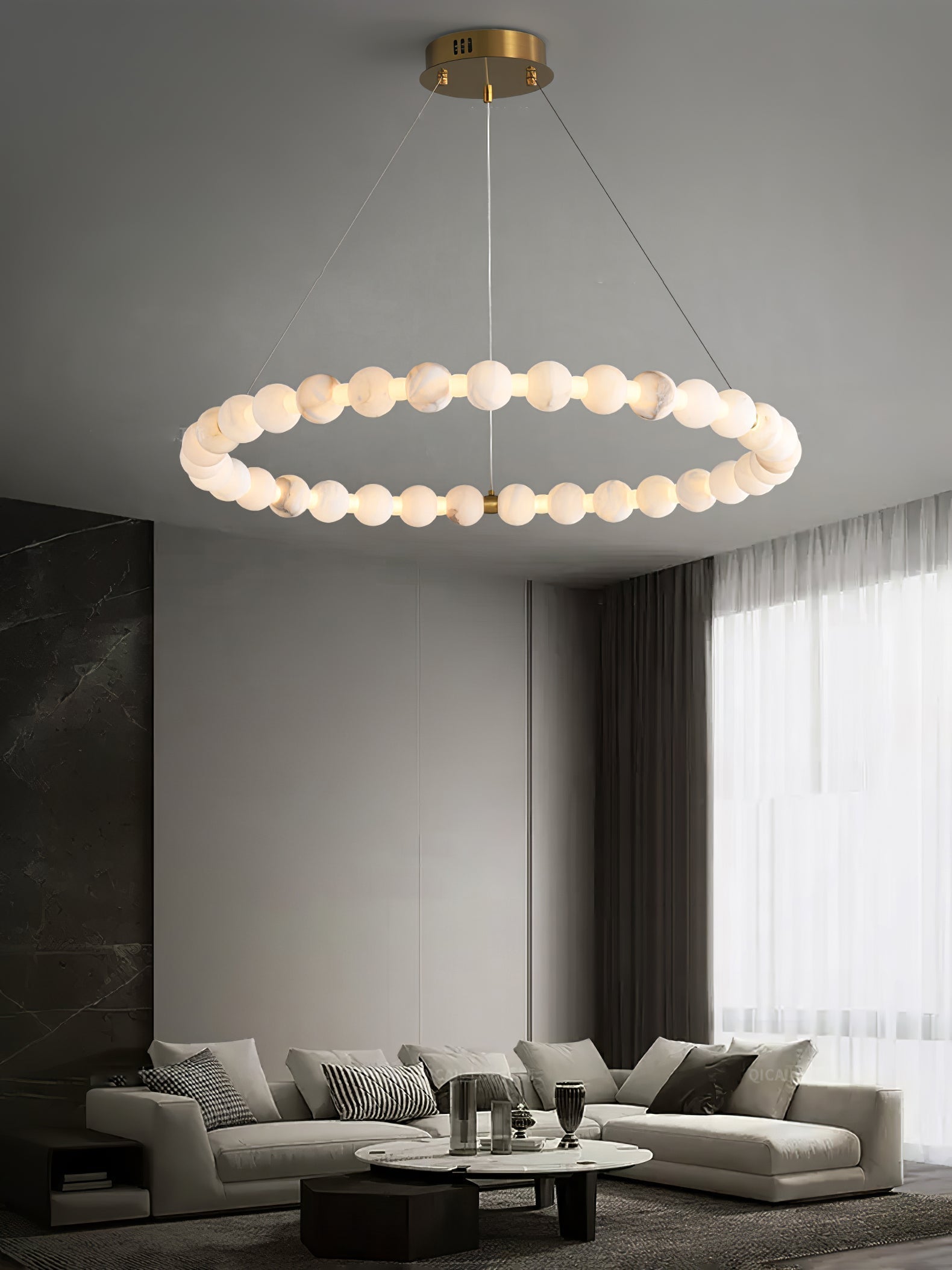 Alabaster Orb Ring Chandelier - ∅ 23.6″ x H 2.4″Gold & WhiteWarm LightBlushlighting