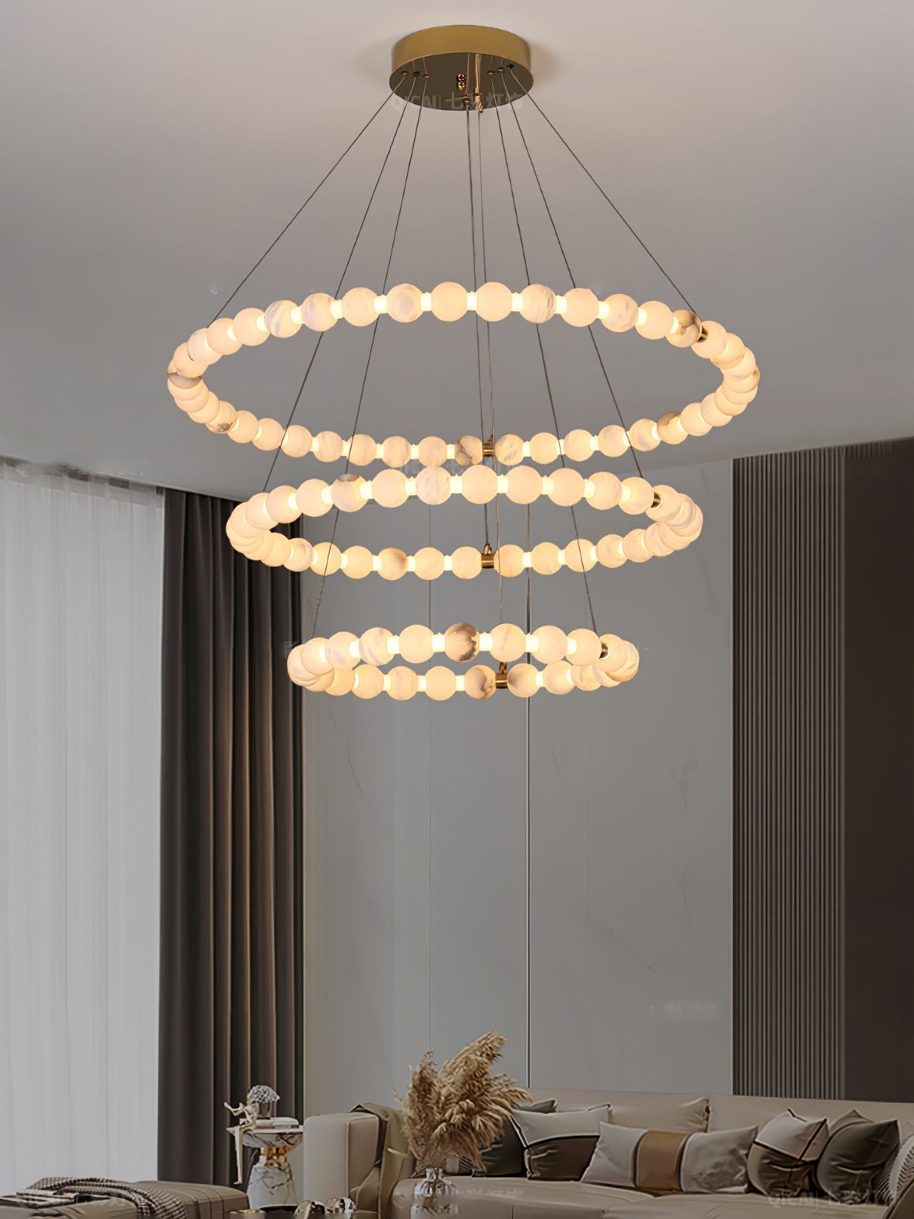 Alabaster Orb Ring Chandelier - ∅ 23.6″ x H 2.4″Gold & WhiteWarm LightBlushlighting