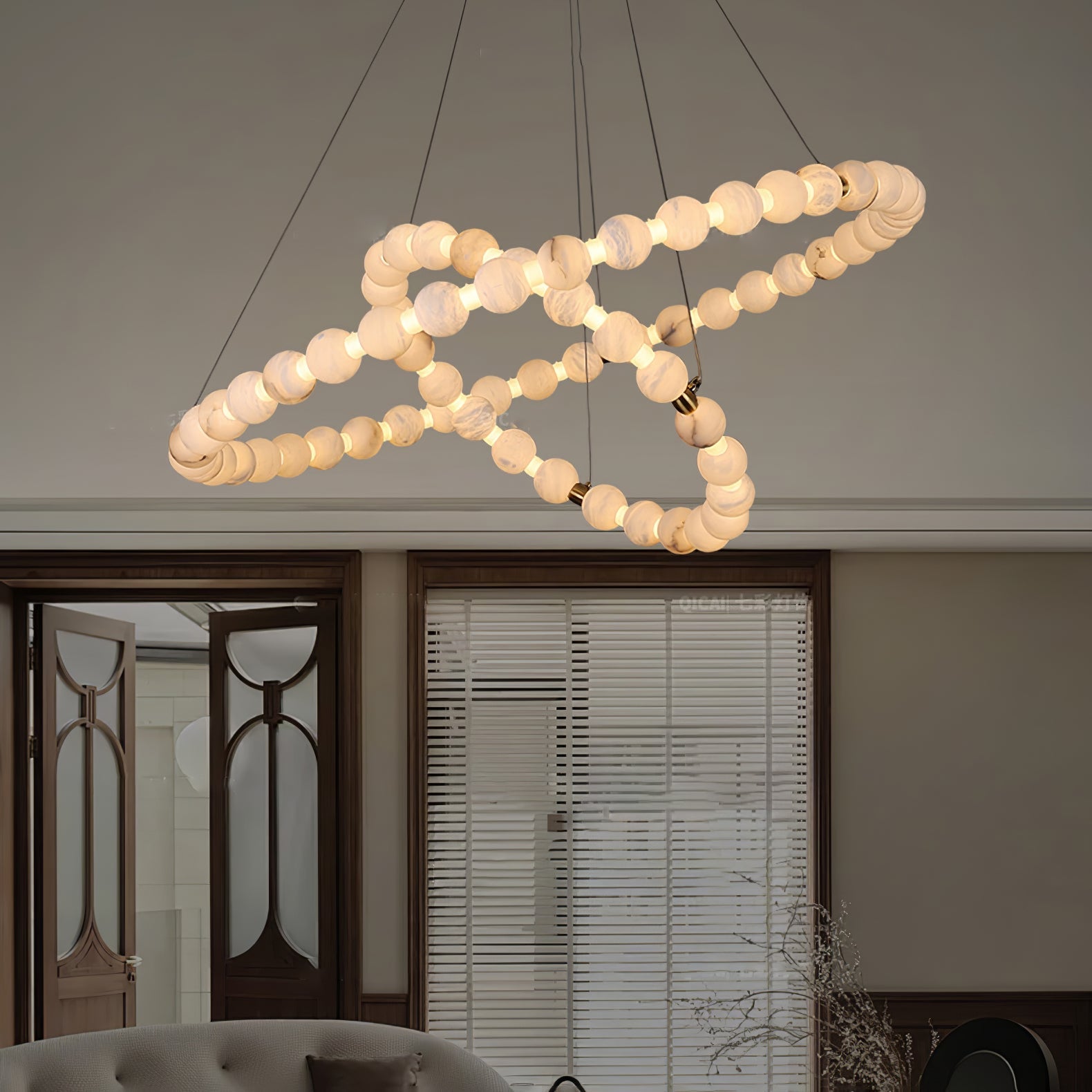 Alabaster Orb Ring Chandelier - ∅ 23.6″ x H 2.4″Gold & WhiteWarm LightBlushlighting