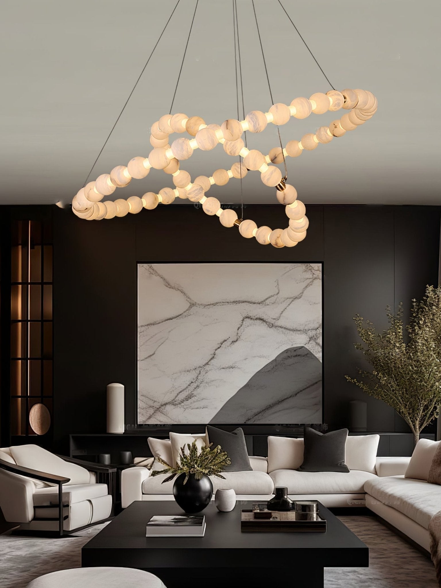 Alabaster Orb Ring Chandelier - ∅ 23.6″ x H 2.4″Gold & WhiteWarm LightBlushlighting