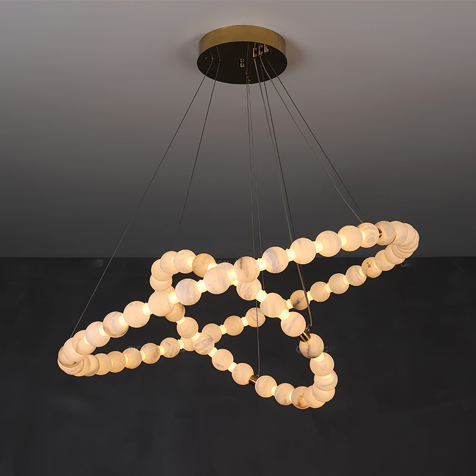 Alabaster Orb Ring Chandelier - 23.6″ + 31.5″ + 39.4″Gold & WhiteWarm LightBlushlighting