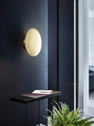 Alabaster Oval Ceiling Lamp - ∅ 7.9″ x H 3.9″Brass & WhiteWarm LightBlushlighting