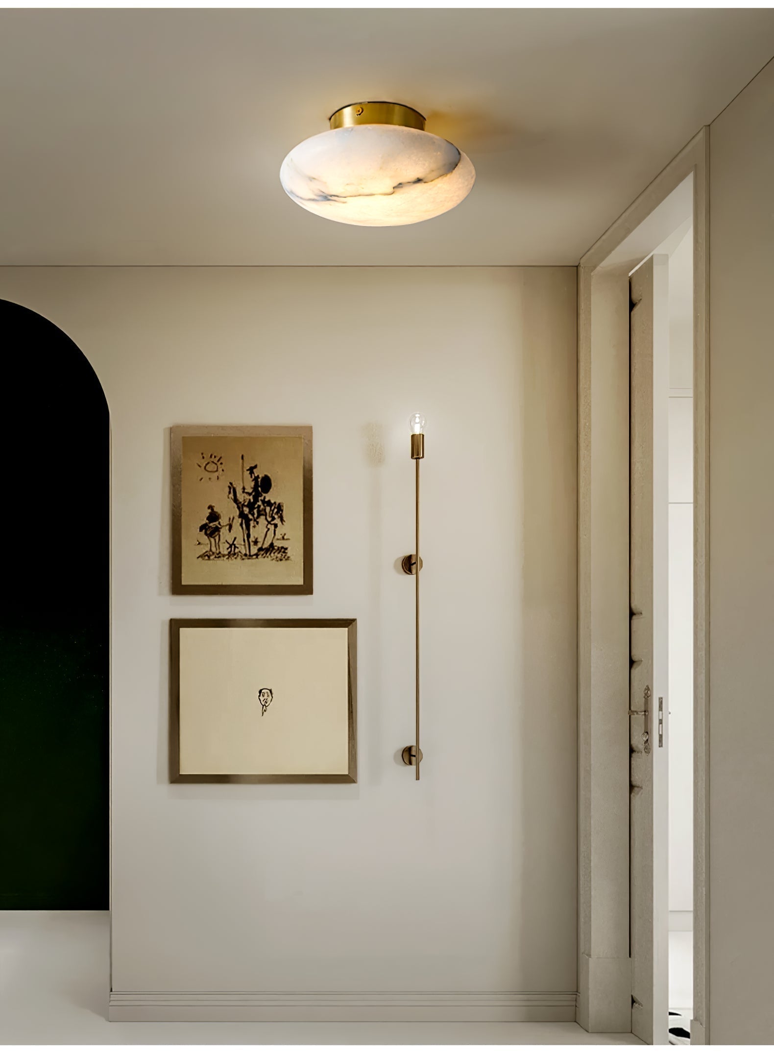 Alabaster Oval Ceiling Lamp - ∅ 7.9″ x H 3.9″Brass & WhiteWarm LightBlushlighting