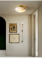 Alabaster Oval Ceiling Lamp - ∅ 7.9″ x H 3.9″Brass & WhiteWarm LightBlushlighting