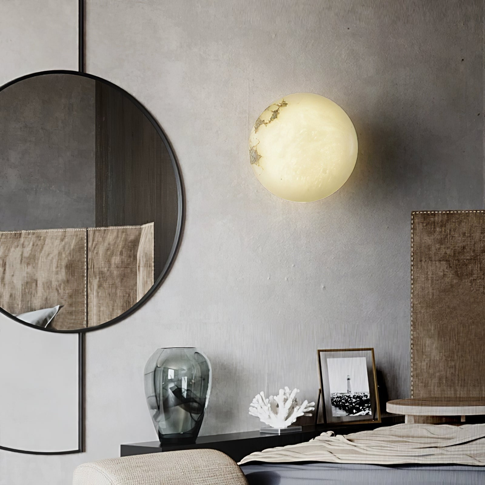 Alabaster Oval Ceiling Lamp - ∅ 7.9″ x H 3.9″Brass & WhiteWarm LightBlushlighting
