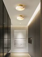 Alabaster Oval Ceiling Lamp - ∅ 7.9″ x H 3.9″Brass & WhiteWarm LightBlushlighting