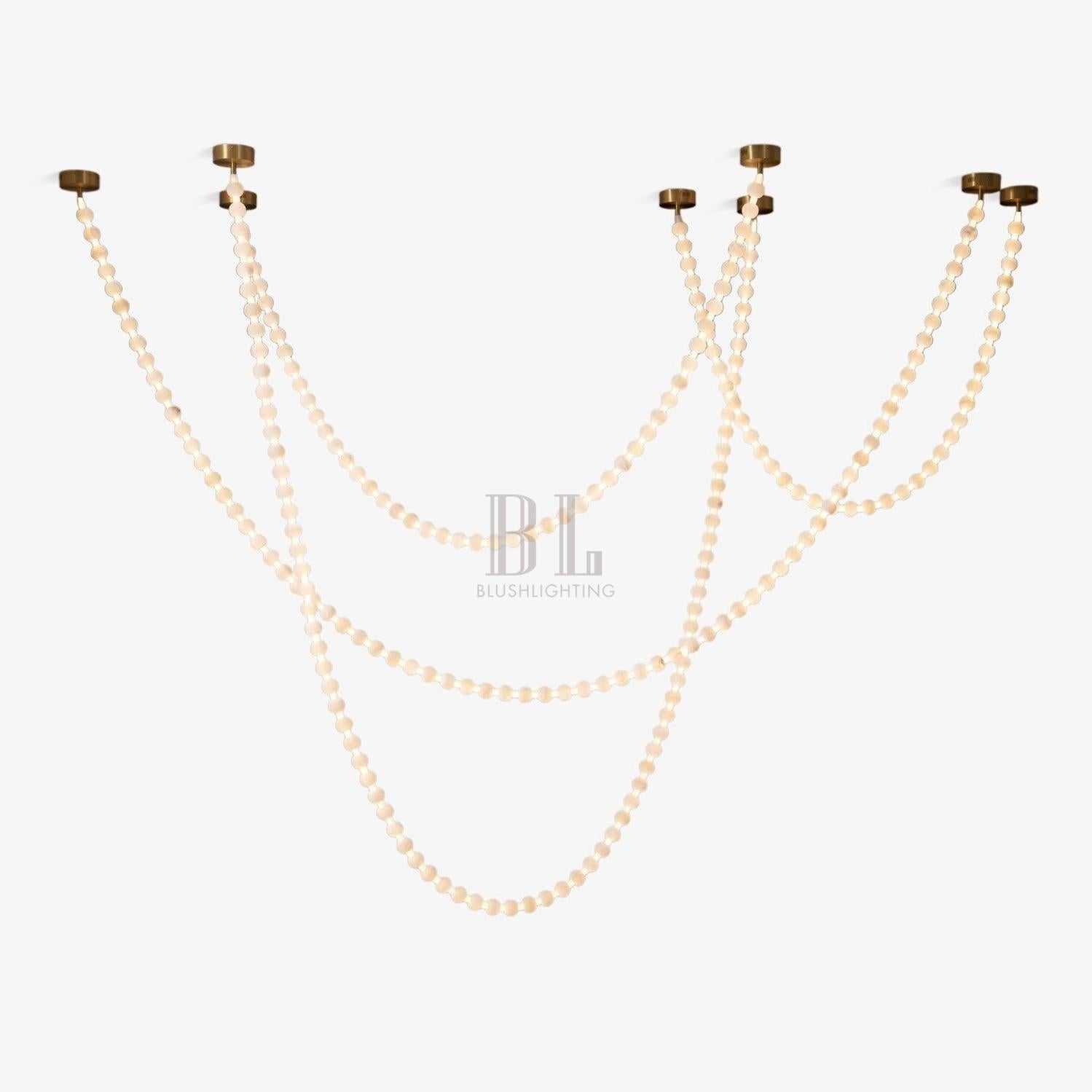 Alabaster Pearl Necklace Chandelier-Chandelier-Blushlighting-4-Strips L 145.7″ + 116.9″ + 220.5″ + 244.9″-Gold & White-Blushlighting