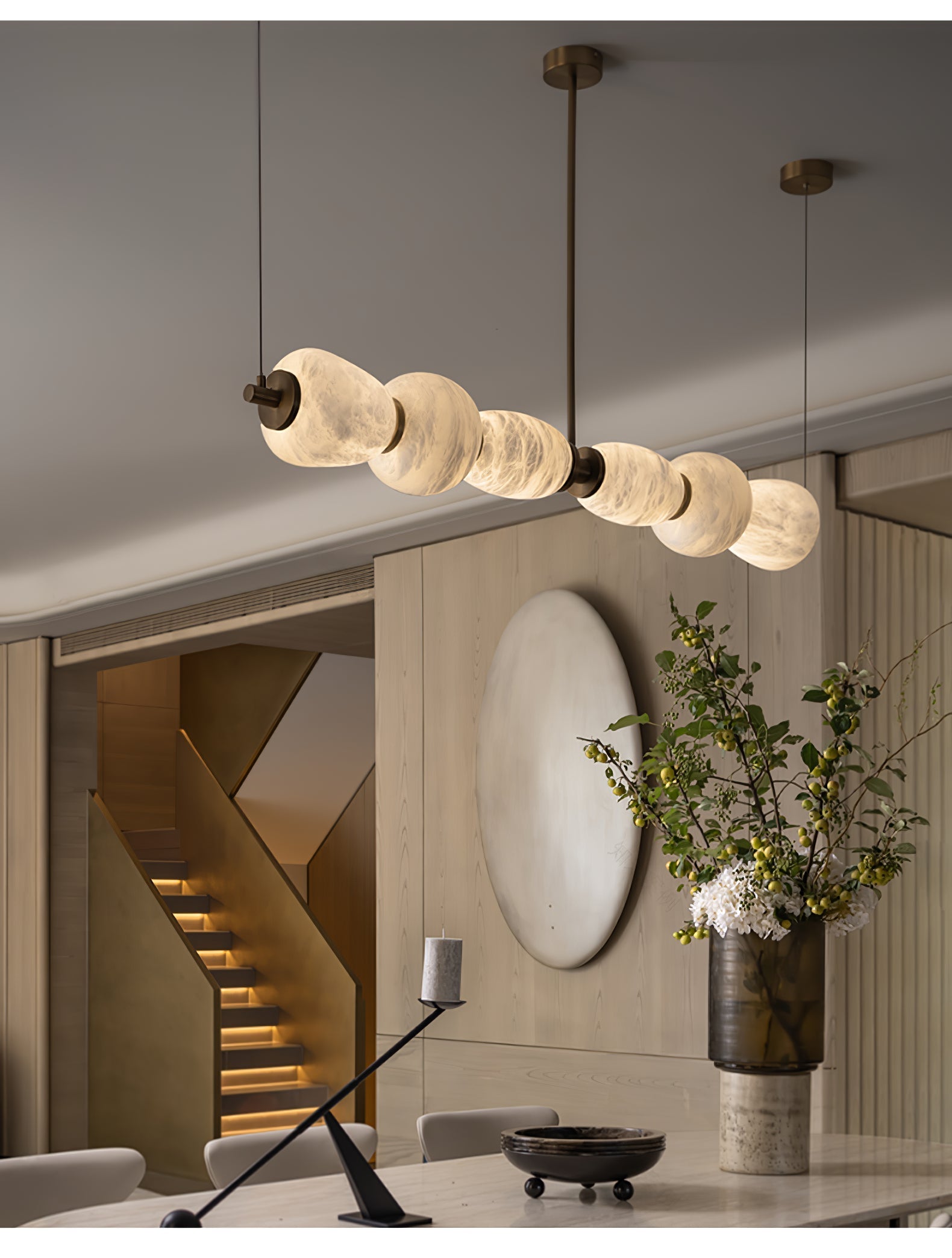 Alabaster Pebble Linear Chandelier-Chandelier-Blushlighting-Blushlighting