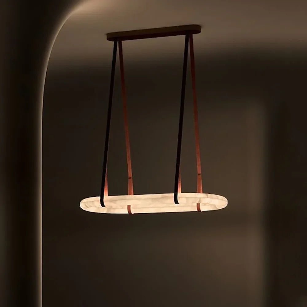 Alabaster Round Leather Chandelier-Chandelier-Blushlighting-Blushlighting