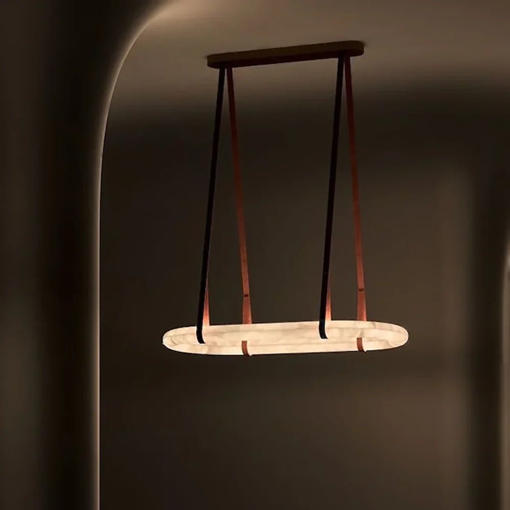 Alabaster Round Leather Chandelier-Chandelier-Blushlighting-Blushlighting