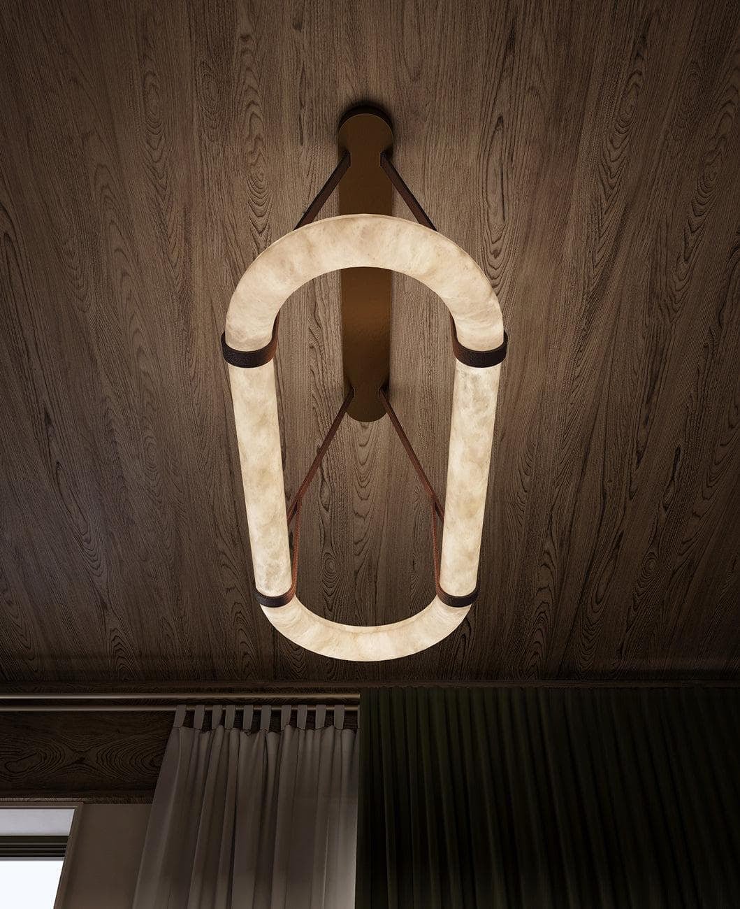 Alabaster Round Leather Chandelier-Chandelier-Blushlighting-Blushlighting