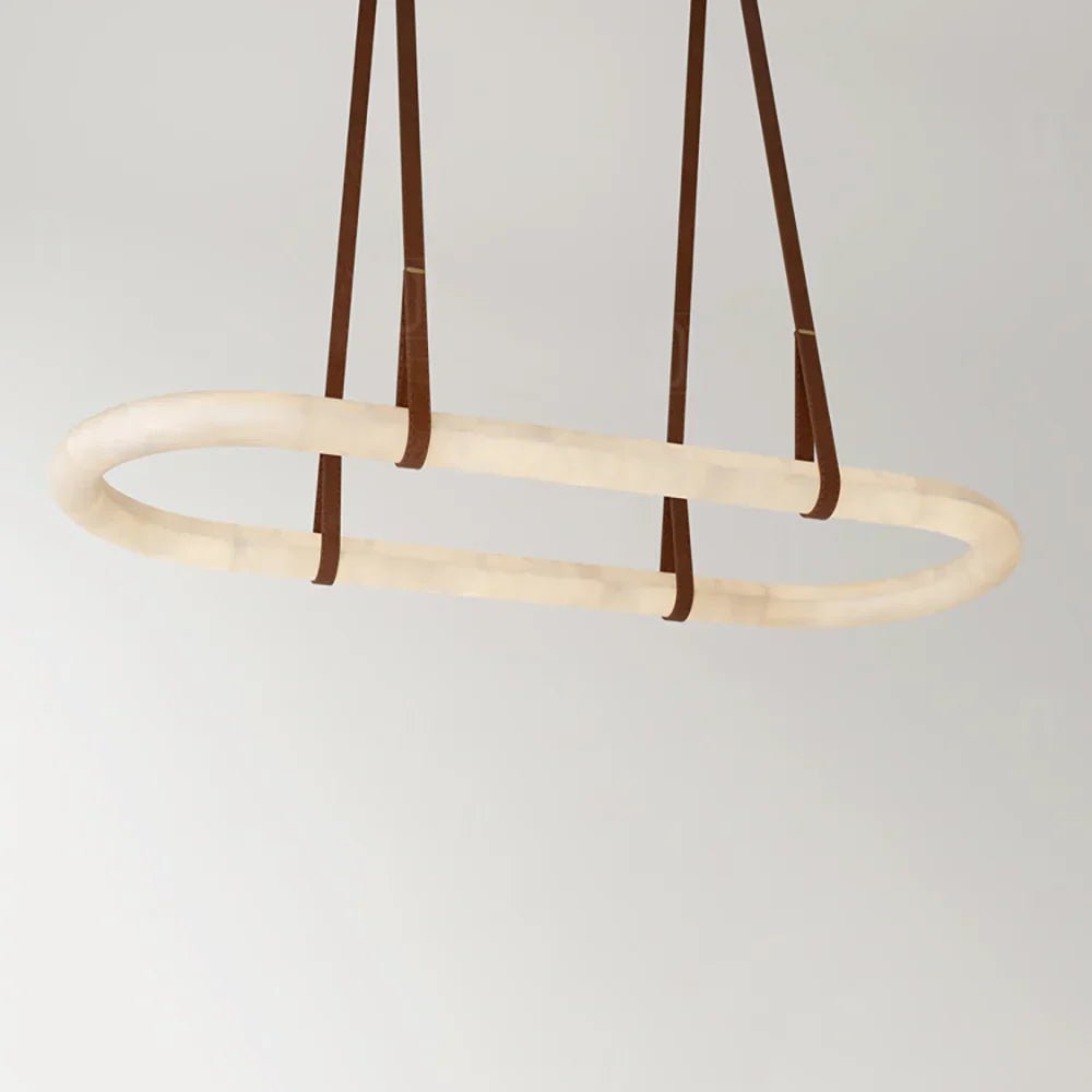 Alabaster Round Leather Chandelier-Chandelier-Blushlighting-Blushlighting