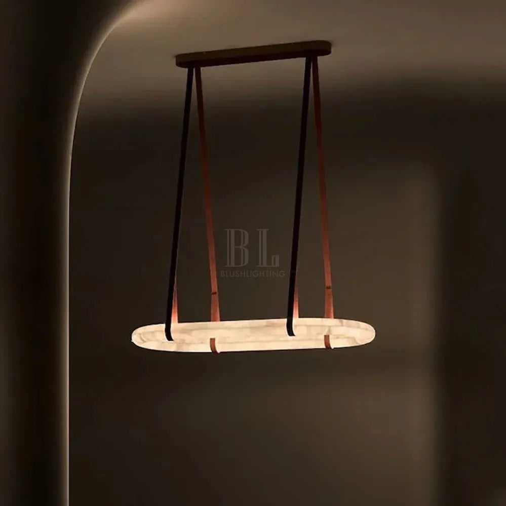 Alabaster Round Leather Chandelier-Chandelier-Blushlighting-Blushlighting