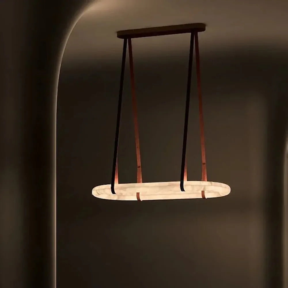 Alabaster Round Leather Chandelier-Chandelier-Blushlighting-Blushlighting