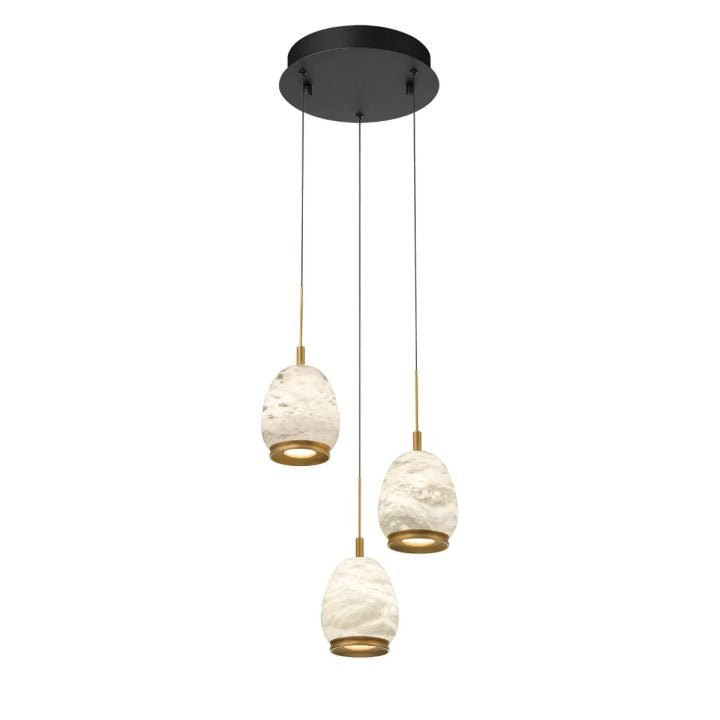 Alabaster Round LED Pendant - Matte Black3 LightBlushlighting