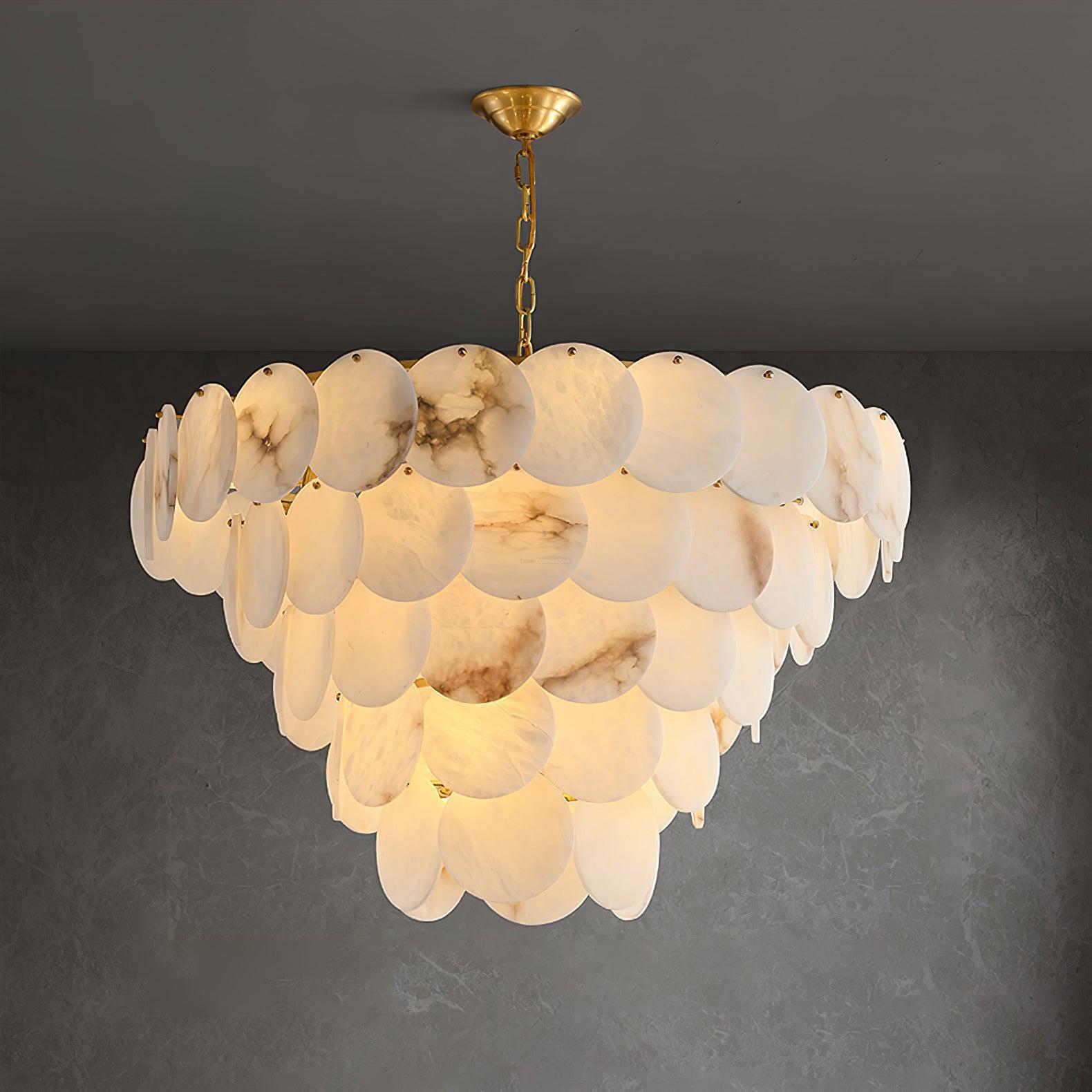 Alabaster Shell Brass Chandelier with 2/3/4/5/6 layer - 6 layers 43.3" x H 35.4" / Dia 110cm x H 90cmBrass & WhiteBlushlighting
